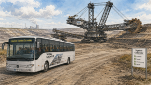KI generierte Zeichnung einer Exkursionsgruppe im Tagebau Garzweiler